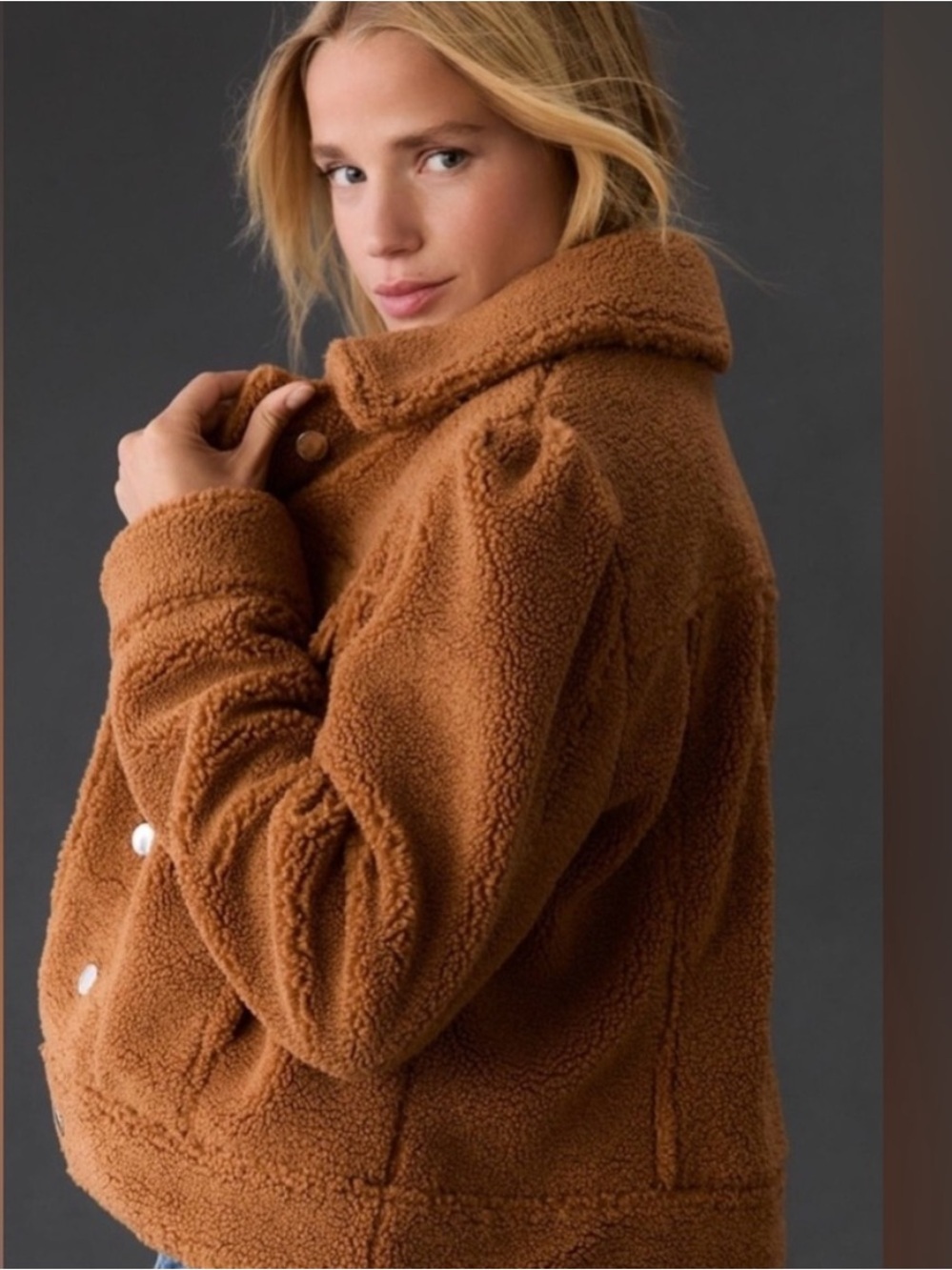 Anthropologie Avec Les Filles Sherpa Trucker Jacket Camel Brown Size L Large - Picture 13 of 13